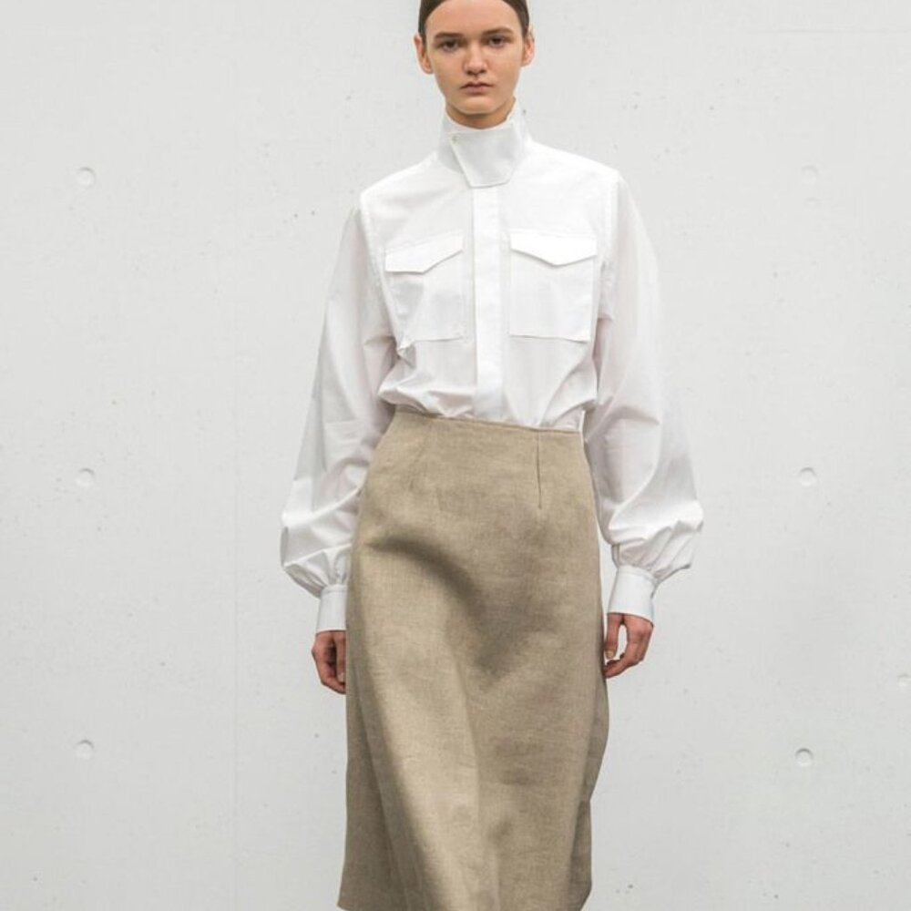 New René Derhy 100% Genuine Leather Stone Suede Midi Skirt